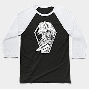 Skeleton Skull Surfing On The Wave Baseball T-Shirt